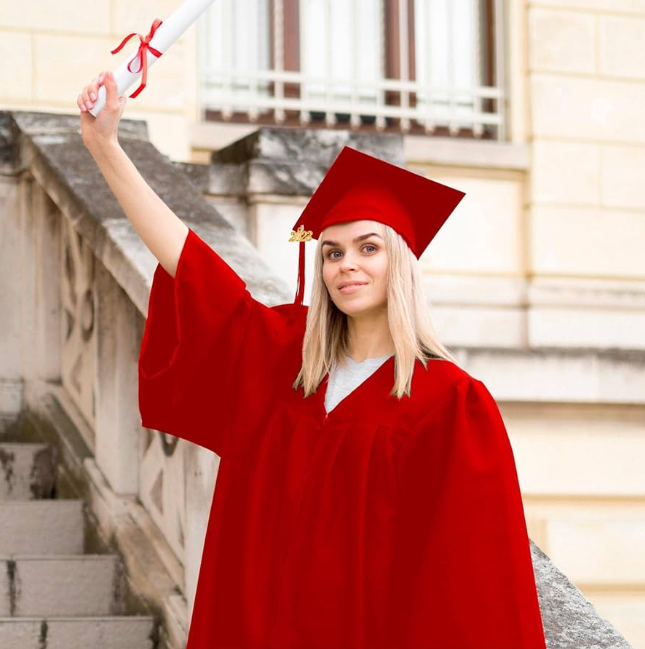 red graduation gown